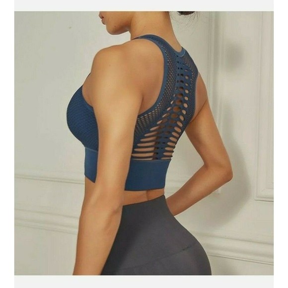 Womens Seamless Sports Yoga Bra Top Padded Fitness Racerback Running Crop Tops L - Picture 2 of 6